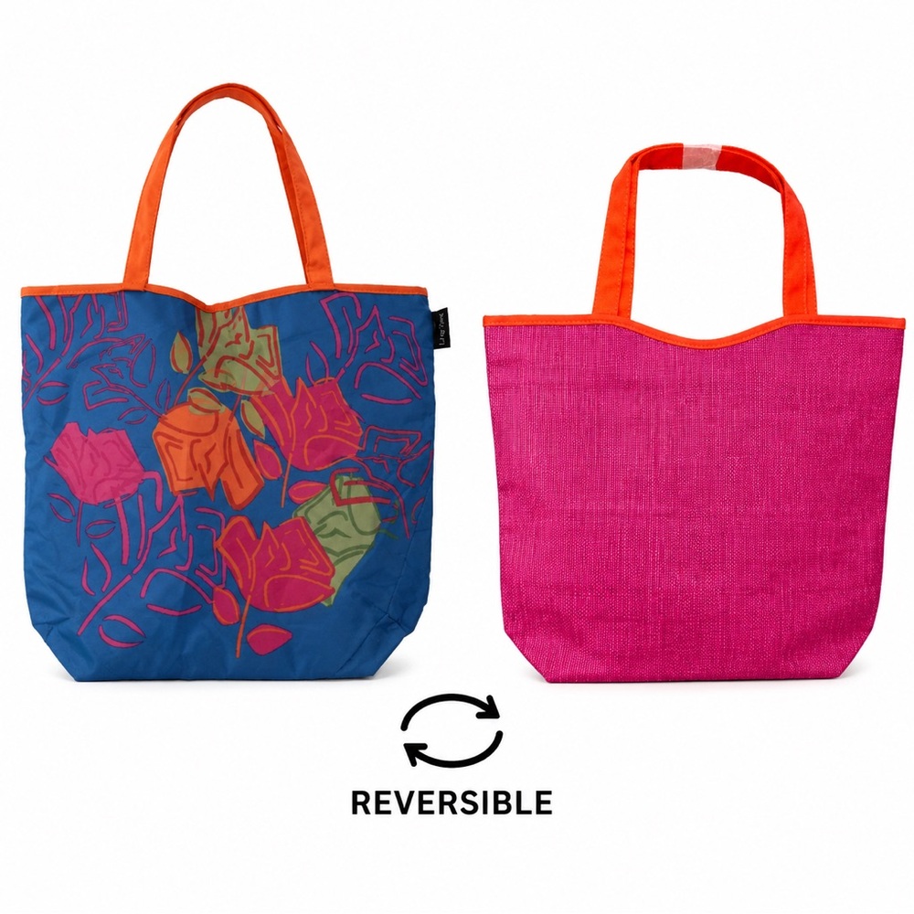 2/$20 NWT Lancôme Reversible Tote Hot Pink Straw Like orange handle floral print